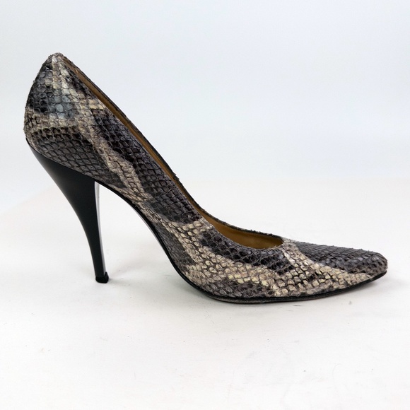 Stuart Weitzman Grey Python Leather Pointed Toe Pumps Heels - Picture 2 of 6